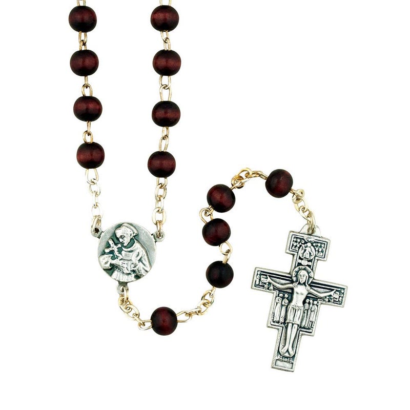 VENERARE San Damiano Crucifix Cross Rosary | Saint Francis of Assisi Centerpiece | Beautiful Dark Wooden Beads | Christian Devotional Prayer | Great Catholic Gift for First Holy Communion and Confirmation - Image 2